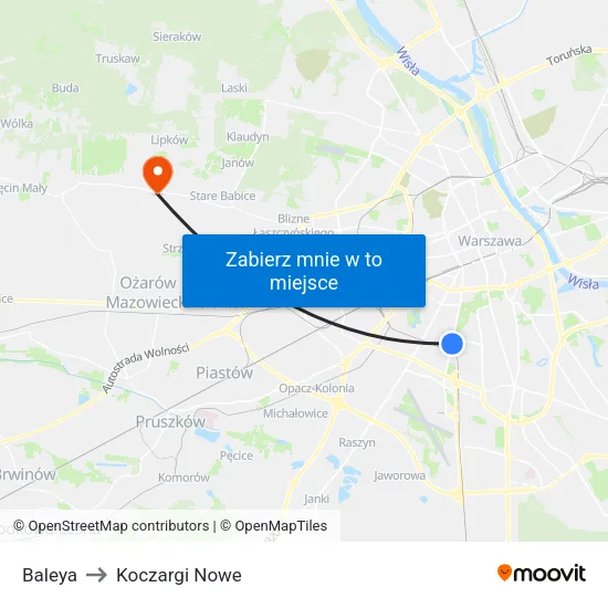 Baleya to Koczargi Nowe map