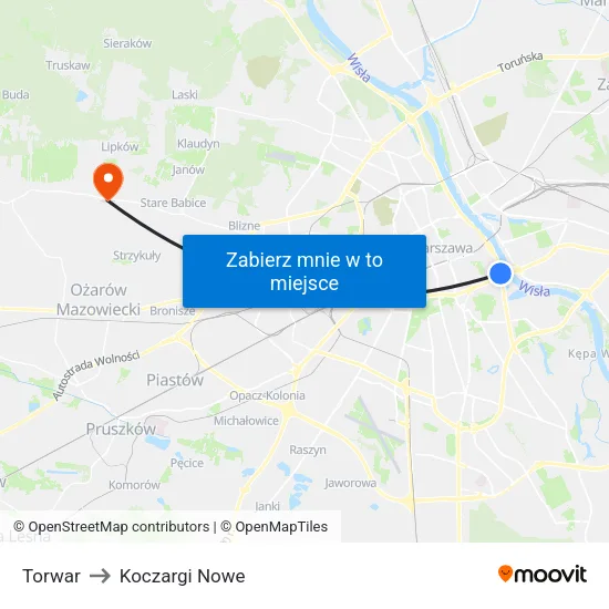 Torwar to Koczargi Nowe map