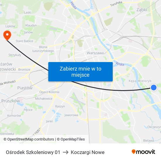 Ośrodek Szkoleniowy 01 to Koczargi Nowe map