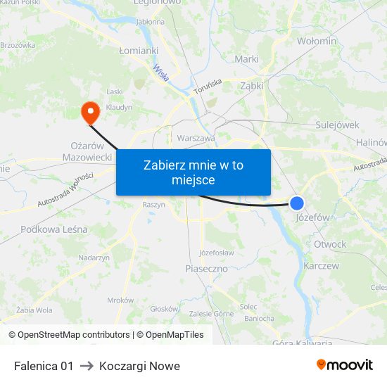 Falenica 01 to Koczargi Nowe map