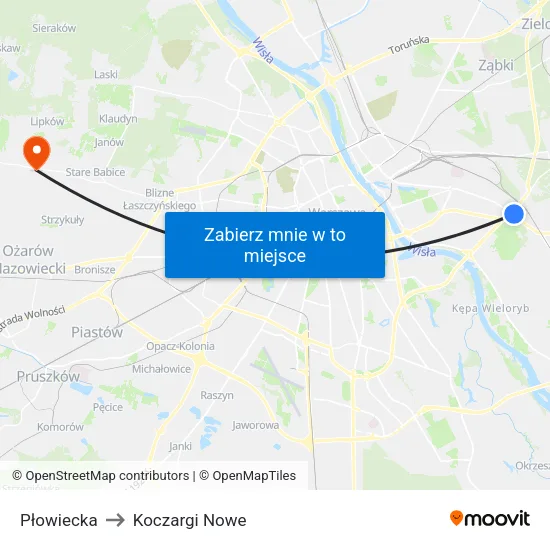 Płowiecka to Koczargi Nowe map
