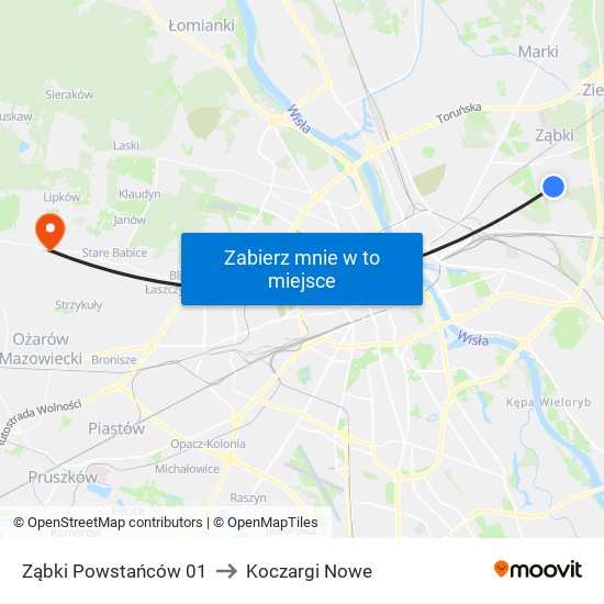 Ząbki Powstańców 01 to Koczargi Nowe map