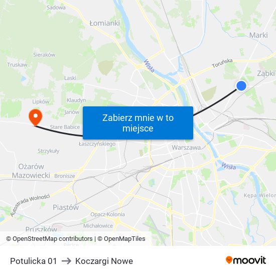 Potulicka 01 to Koczargi Nowe map