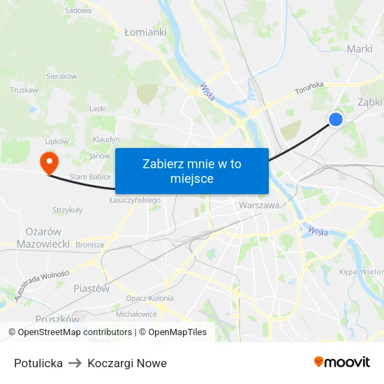 Potulicka to Koczargi Nowe map