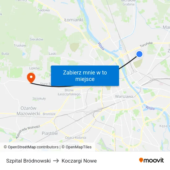 Szpital Bródnowski to Koczargi Nowe map