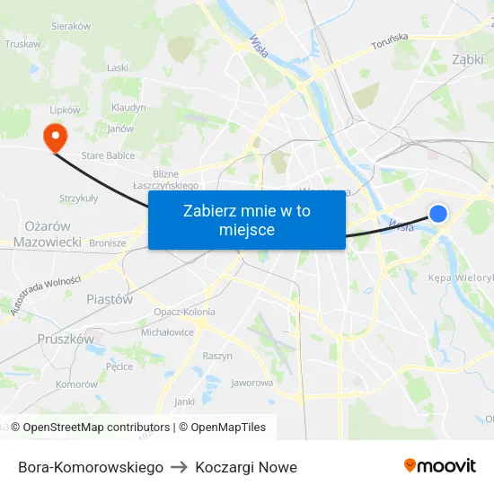 Bora - Komorowskiego to Koczargi Nowe map