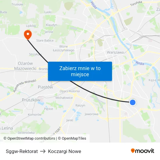SGGW - Rektorat to Koczargi Nowe map