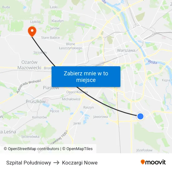 Szpital Południowy to Koczargi Nowe map
