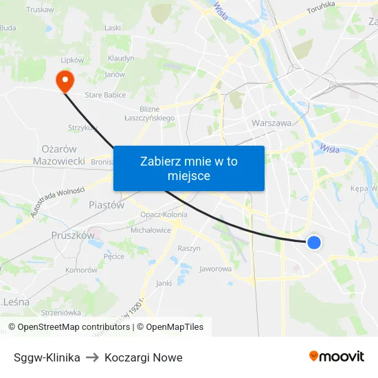 SGGW - Klinika to Koczargi Nowe map