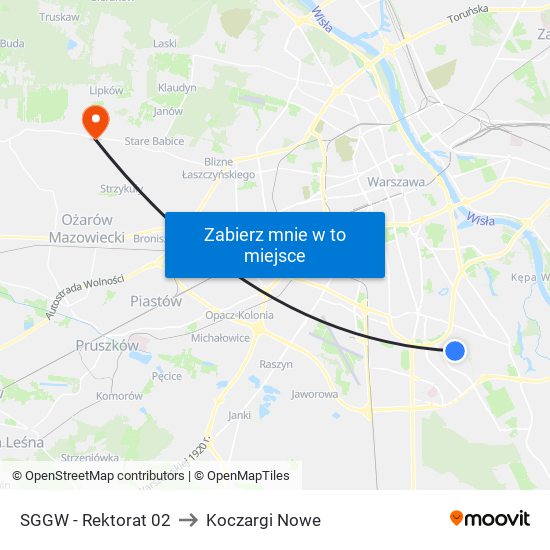 SGGW - Rektorat 02 to Koczargi Nowe map