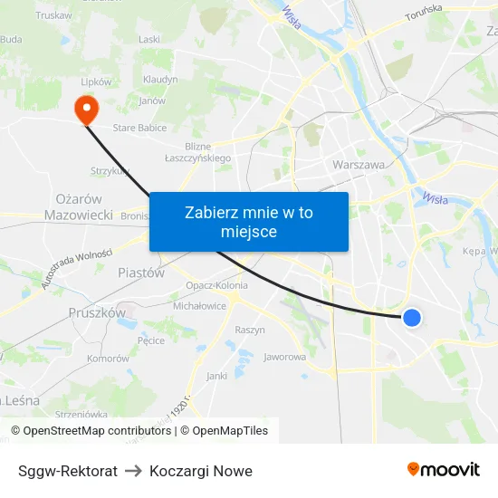 SGGW - Rektorat to Koczargi Nowe map