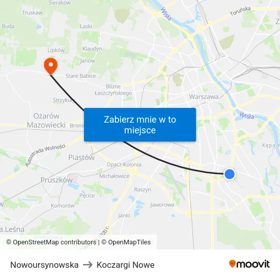 Nowoursynowska to Koczargi Nowe map
