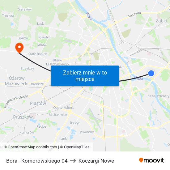 Bora - Komorowskiego 04 to Koczargi Nowe map