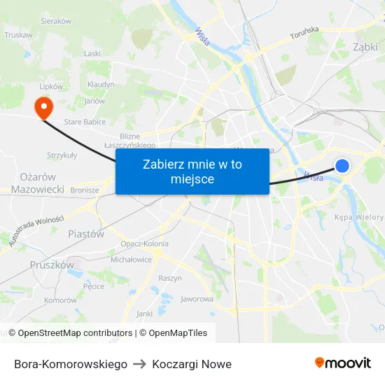 Bora - Komorowskiego to Koczargi Nowe map