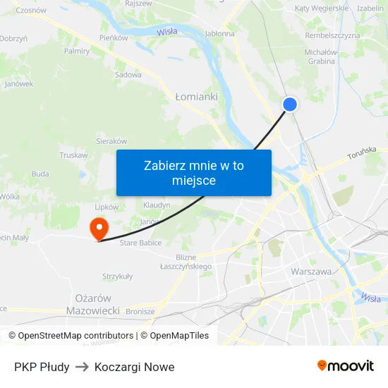 PKP Płudy to Koczargi Nowe map