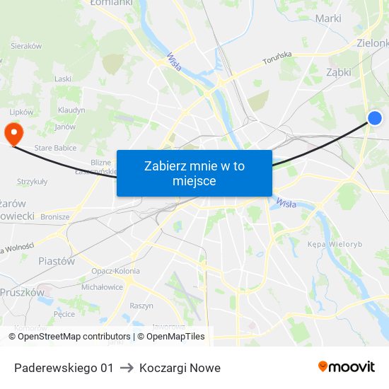 Paderewskiego 01 to Koczargi Nowe map