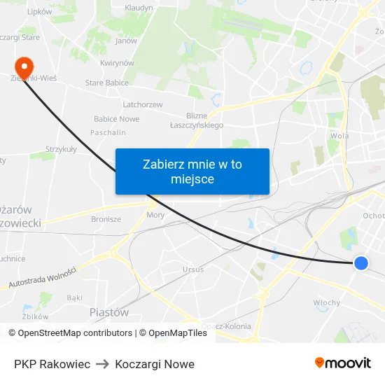 PKP Rakowiec to Koczargi Nowe map