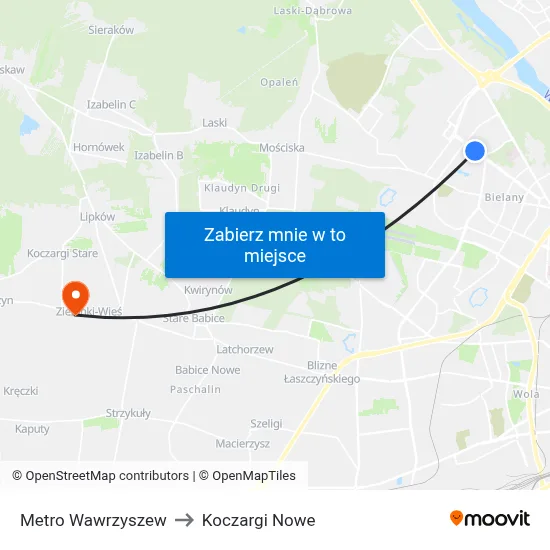 Metro Wawrzyszew to Koczargi Nowe map