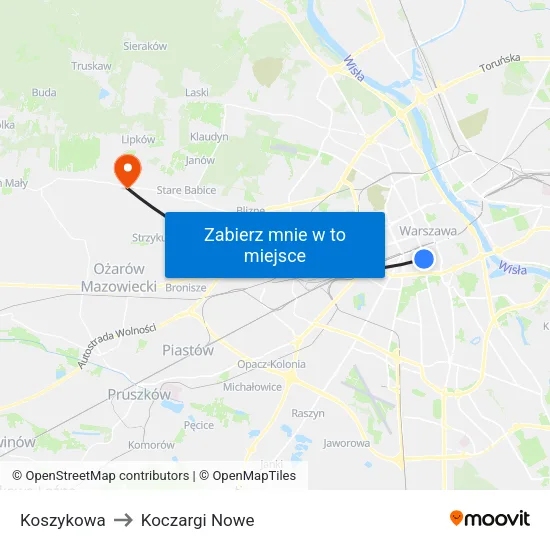 Koszykowa to Koczargi Nowe map