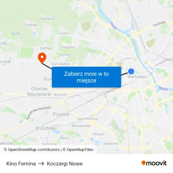 Kino Femina to Koczargi Nowe map