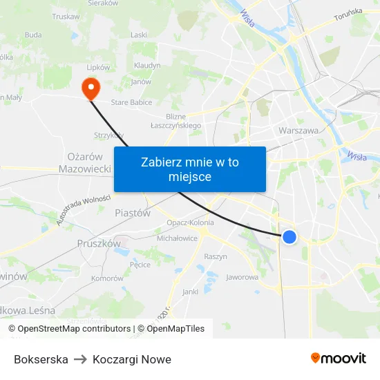 Bokserska to Koczargi Nowe map