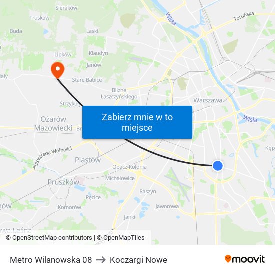 Metro Wilanowska 08 to Koczargi Nowe map