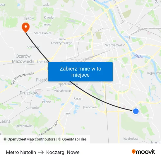 Metro Natolin to Koczargi Nowe map