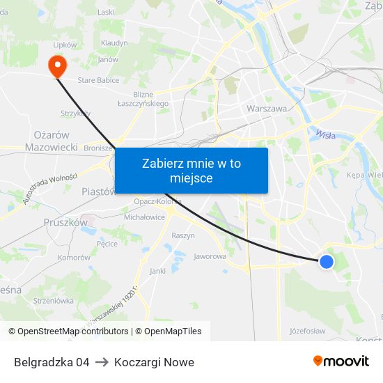 Belgradzka 04 to Koczargi Nowe map