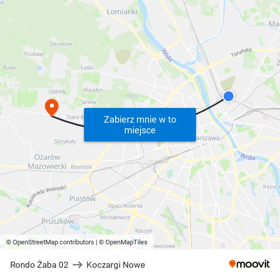 Rondo Żaba to Koczargi Nowe map