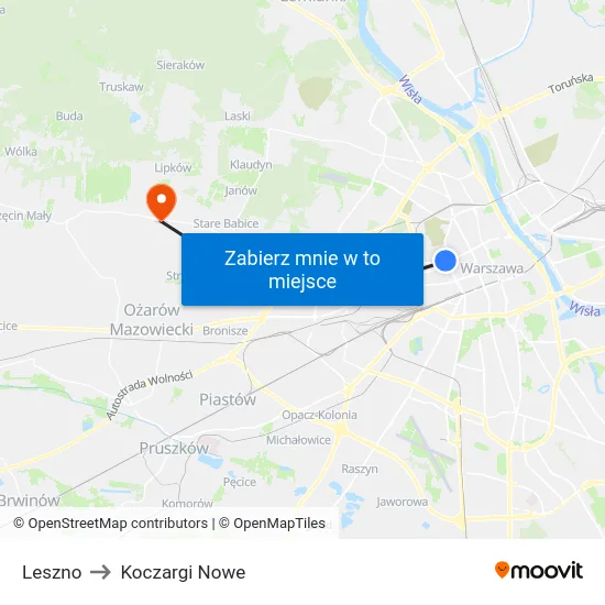 Leszno to Koczargi Nowe map