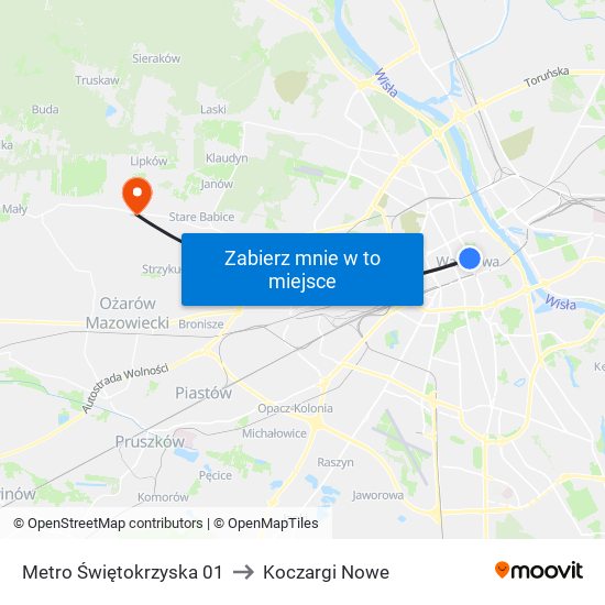 Metro Świętokrzyska 01 to Koczargi Nowe map