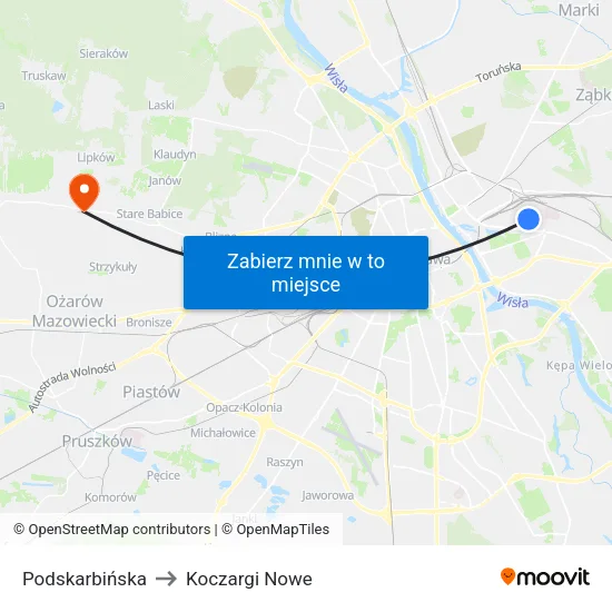 Podskarbińska to Koczargi Nowe map