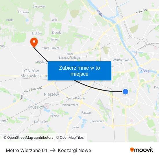 Metro Wierzbno to Koczargi Nowe map