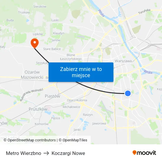 Metro Wierzbno to Koczargi Nowe map