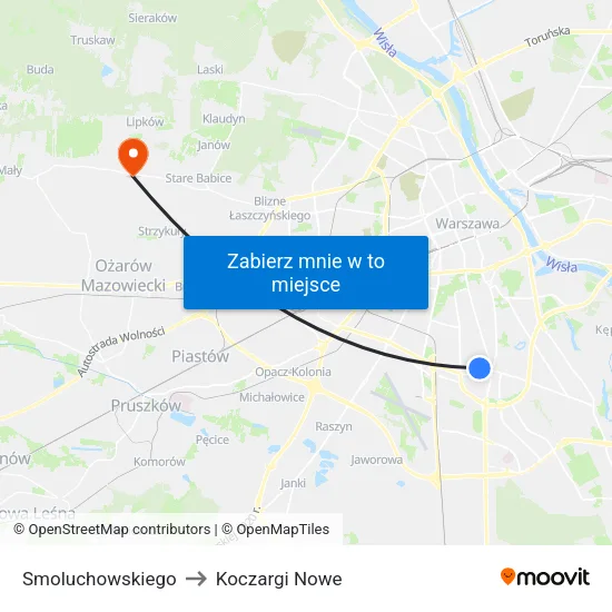 Smoluchowskiego to Koczargi Nowe map