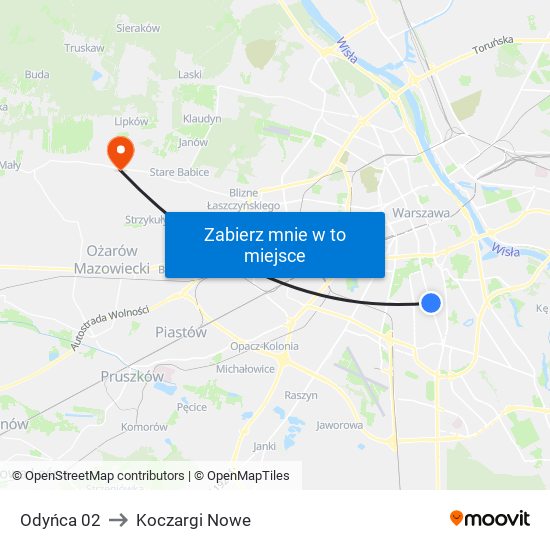 Odyńca to Koczargi Nowe map