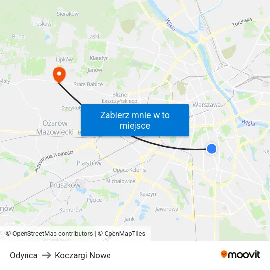 Odyńca to Koczargi Nowe map