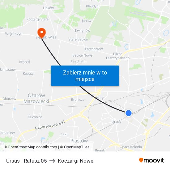 Ursus - Ratusz 05 to Koczargi Nowe map