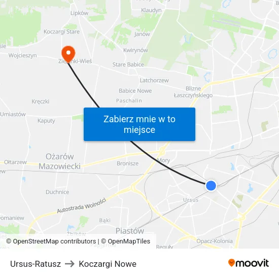 Ursus - Ratusz to Koczargi Nowe map
