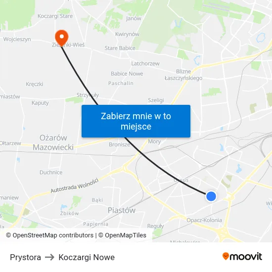 Prystora to Koczargi Nowe map