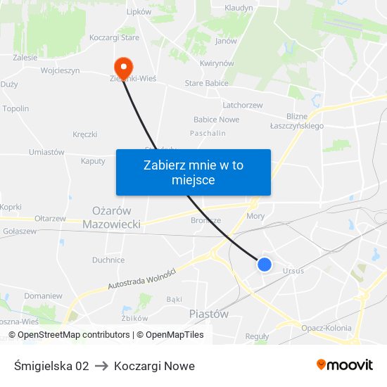 Śmigielska 02 to Koczargi Nowe map