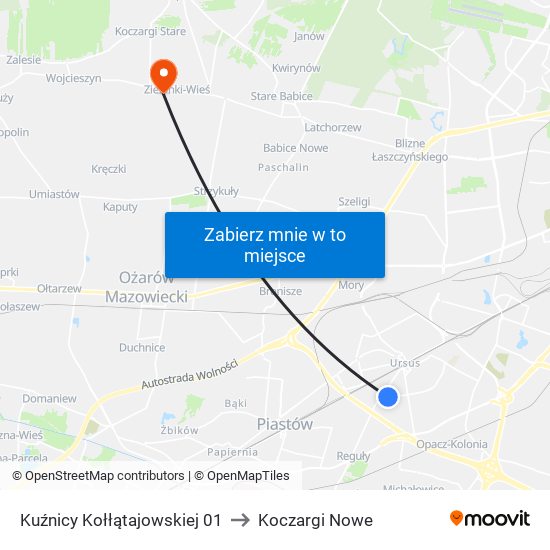 Kuźnicy Kołłątajowskiej 01 to Koczargi Nowe map