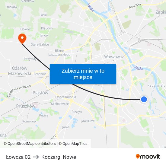 Łowcza to Koczargi Nowe map