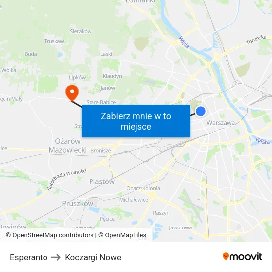 Esperanto to Koczargi Nowe map