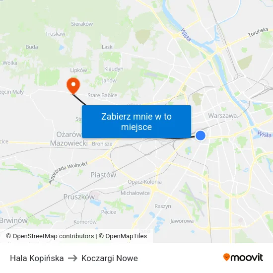 Hala Kopińska to Koczargi Nowe map