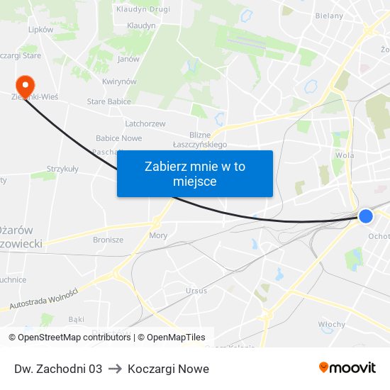 Dw. Zachodni 03 to Koczargi Nowe map