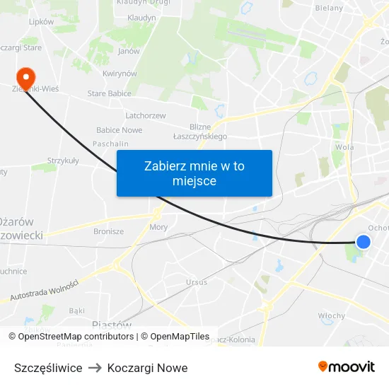 Szczęśliwice to Koczargi Nowe map