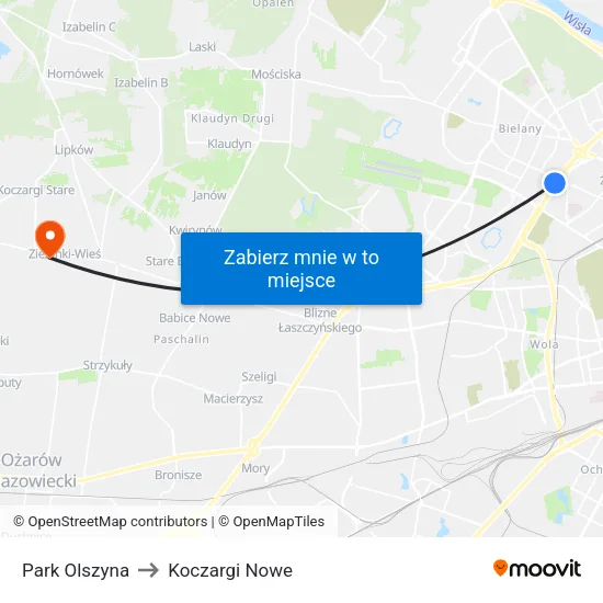 Park Olszyna to Koczargi Nowe map