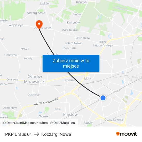 PKP Ursus 01 to Koczargi Nowe map