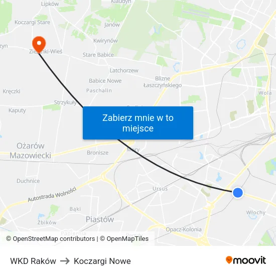 WKD Raków to Koczargi Nowe map